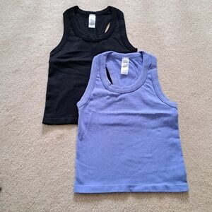 Reflex Set Of 2 Tanks Racer Back Ribbed Seamless Black Blue Size Small